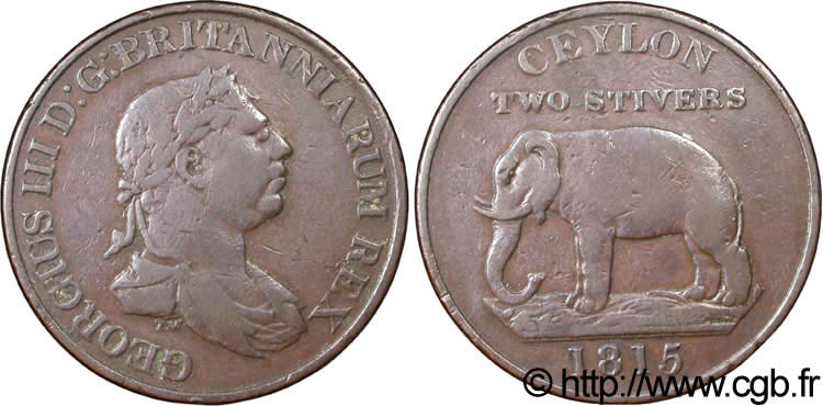 CEYLAN 2 Stivers Georges III / éléphant 1815  TB 