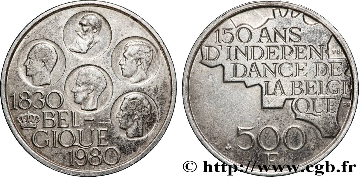 BELGIQUE 500 Francs légende française 150e anniversaire de l’indépendance 1980 Bruxelles SUP