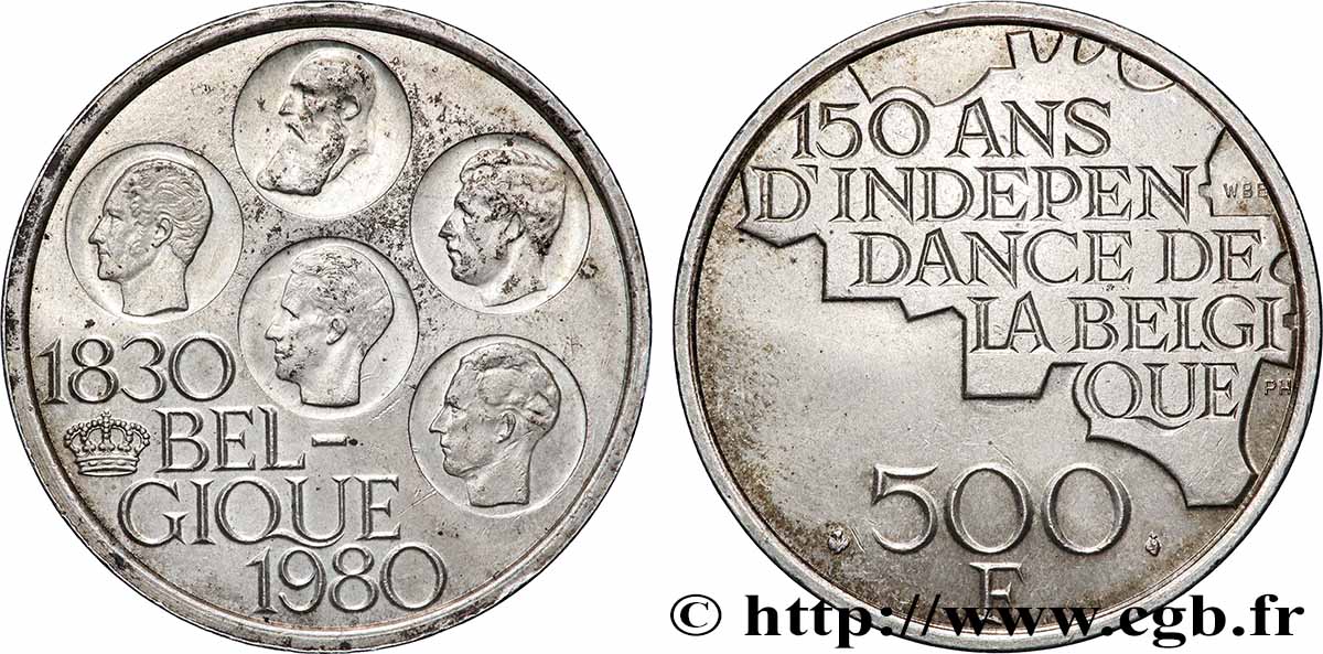 BELGIEN 500 Francs légende française 150e anniversaire de l’indépendance 1980 Bruxelles VZ
