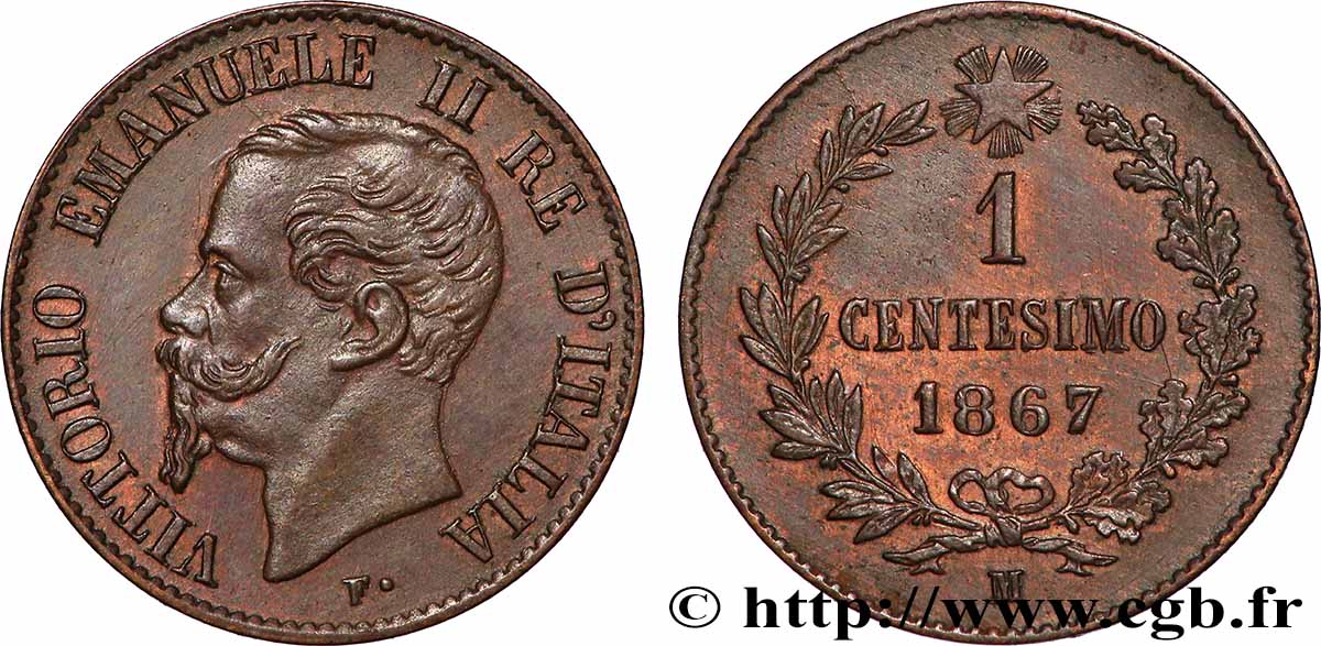 ITALIA 1 Centesimo Victor Emmanuel II 1867 Milan SC