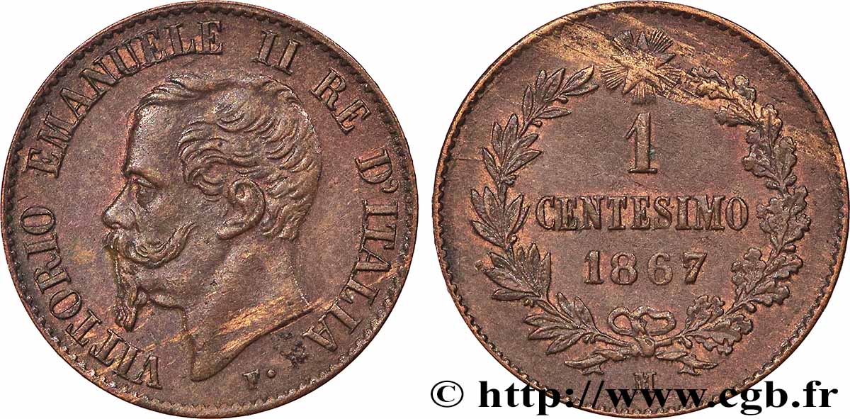 ITALIA 1 Centesimo Victor Emmanuel II 1867 Milan SC