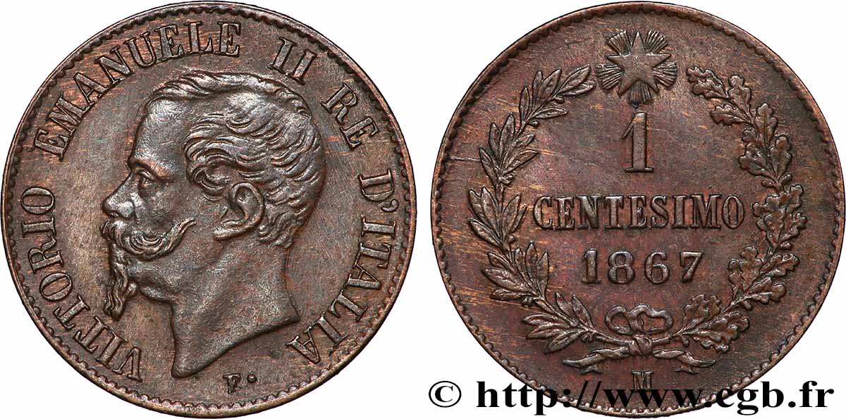 ITALIEN 1 Centesimo Victor Emmanuel II 1867 Milan fST
