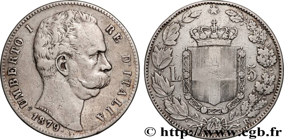 ITALIE - ROYAUME D ITALIE - HUMBERT Ier 5 Lire 1879 Rome TB+