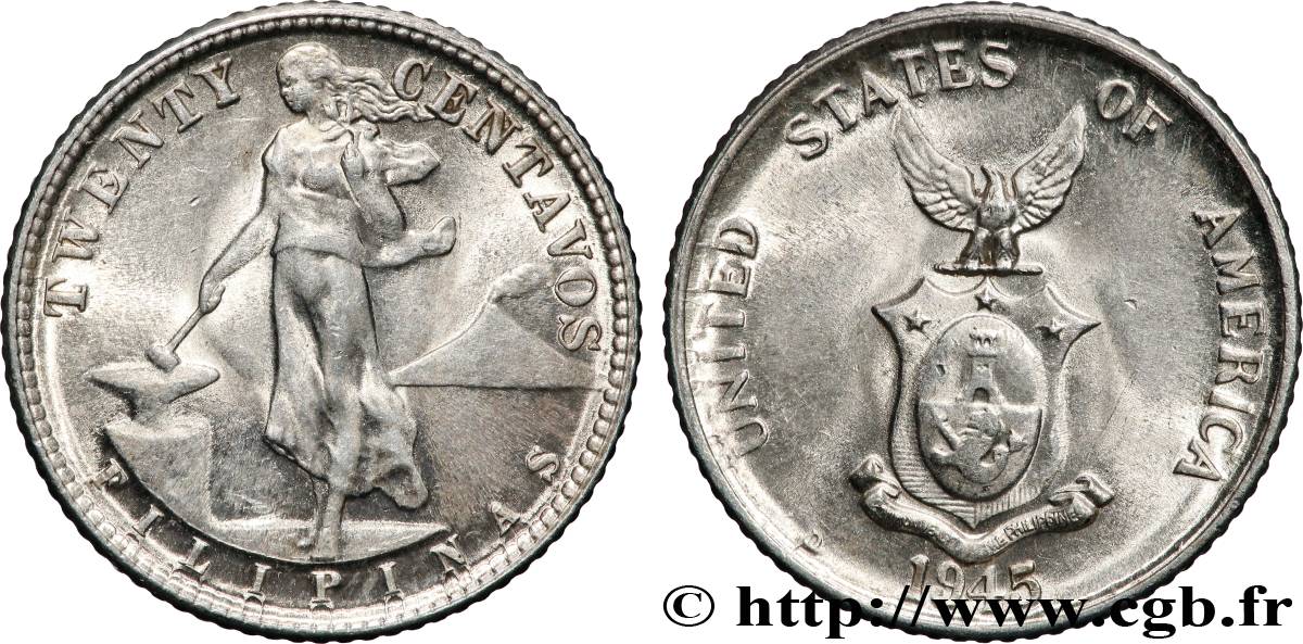 PHILIPPINES 20 Centavos - Administration Américaine 1945 Denver SPL