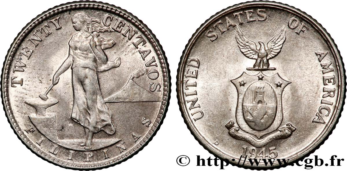 PHILIPPINES 20 Centavos - Administration Américaine 1945 Denver MS