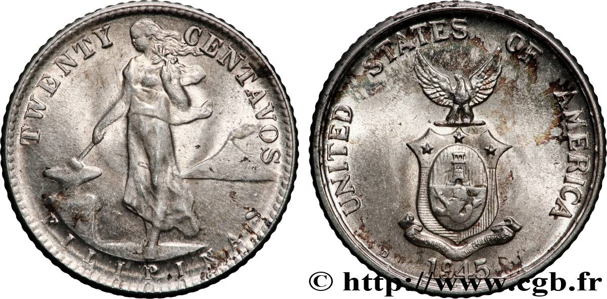 PHILIPPINES 20 Centavos - Administration Américaine 1945 Denver SPL