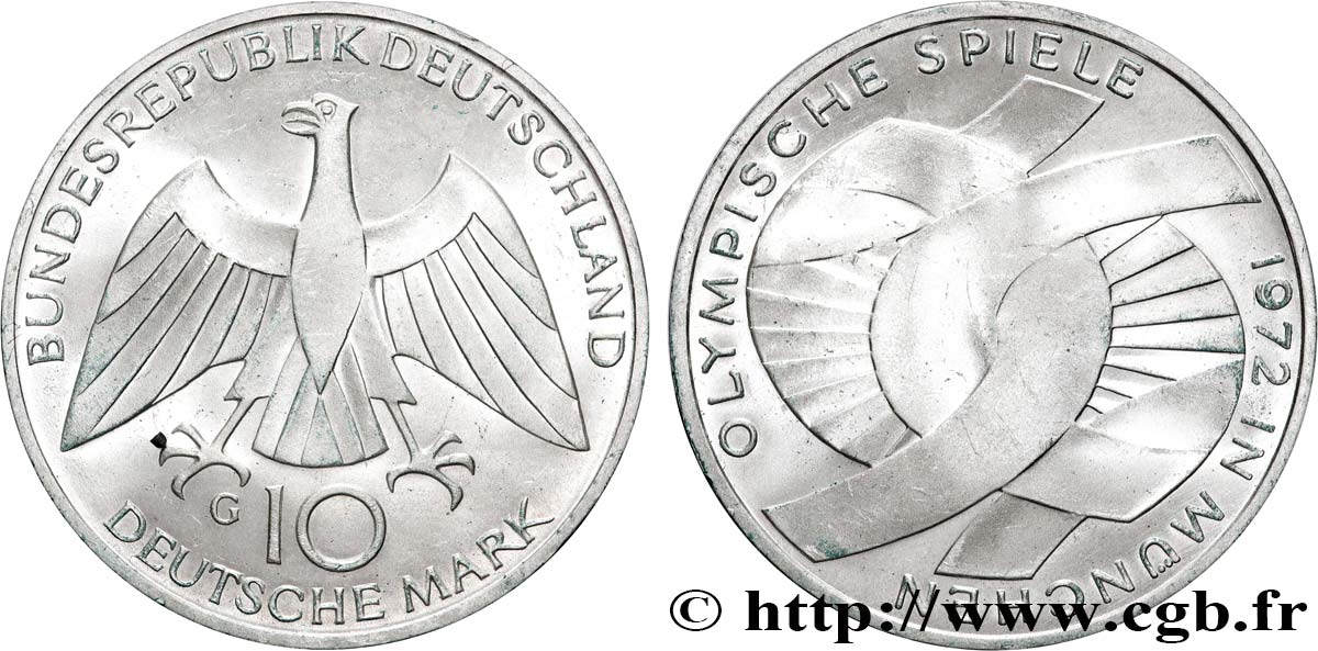 ALLEMAGNE 10 Mark Proof XXe J.O. Munich : l’idéal olympique 1972 Karlsruhe SPL