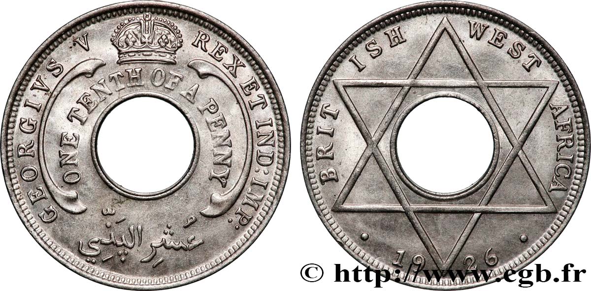 AFRIQUE OCCIDENTALE BRITANNIQUE 1/10 Penny Georges V 1926 Londres SPL