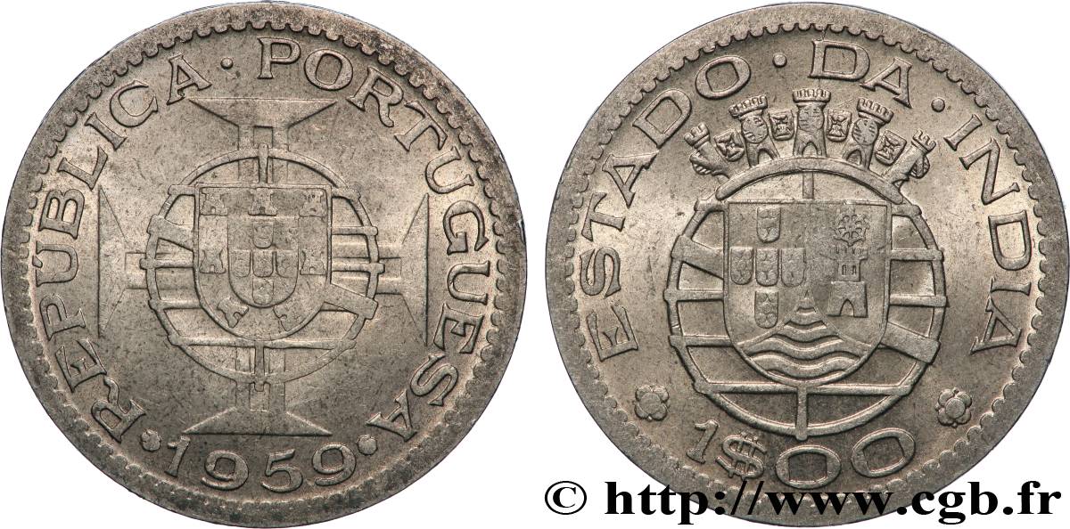 INDE PORTUGAISE 1 Escudo emblème du Portugal / emblème de l’État portugais de l Inde 1959 Lisbonne SUP