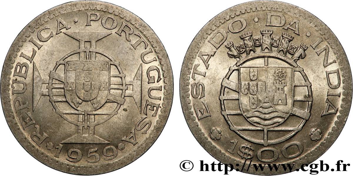 INDE PORTUGAISE 1 Escudo emblème du Portugal / emblème de l’État portugais de l Inde 1959 Lisbonne SUP