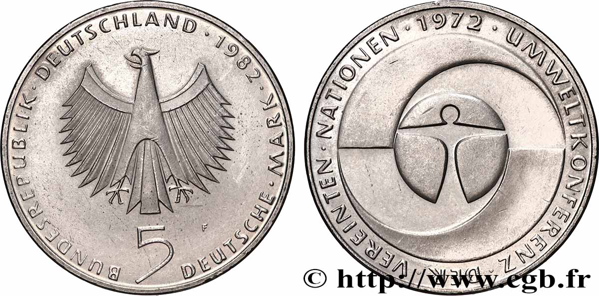 DEUTSCHLAND 5 Mark 10e Anniversaire de la Conférence des Nations Unies sur l’environnement humain 1982 Stuttgart VZ