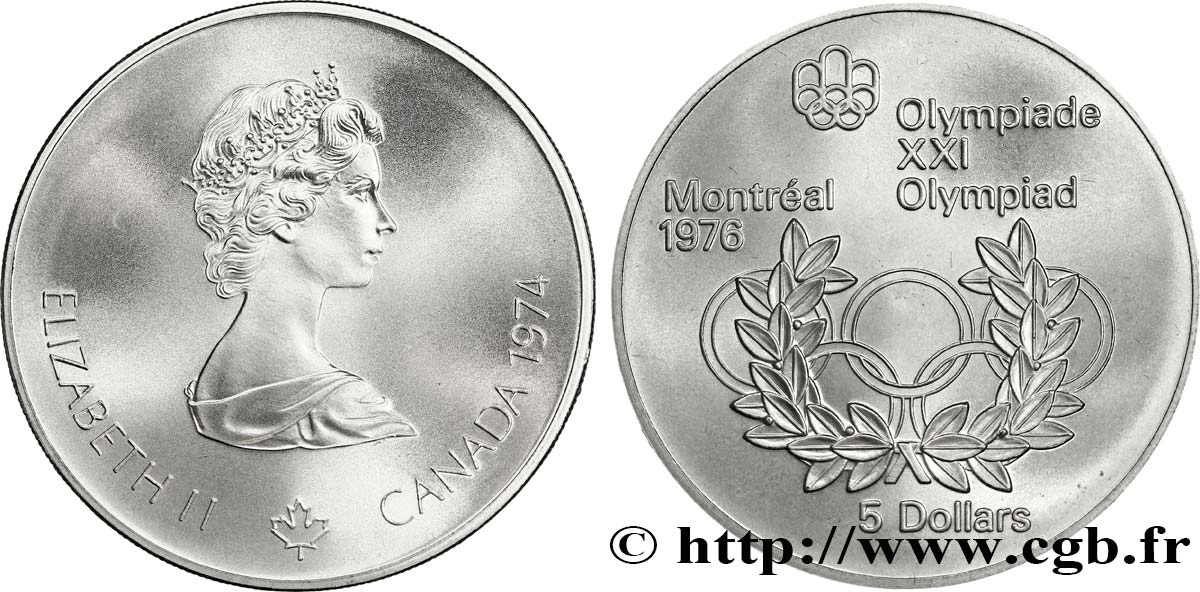 CANADA 5 Dollars JO Montréal 1976 anneaux olympiques 1974  MS 