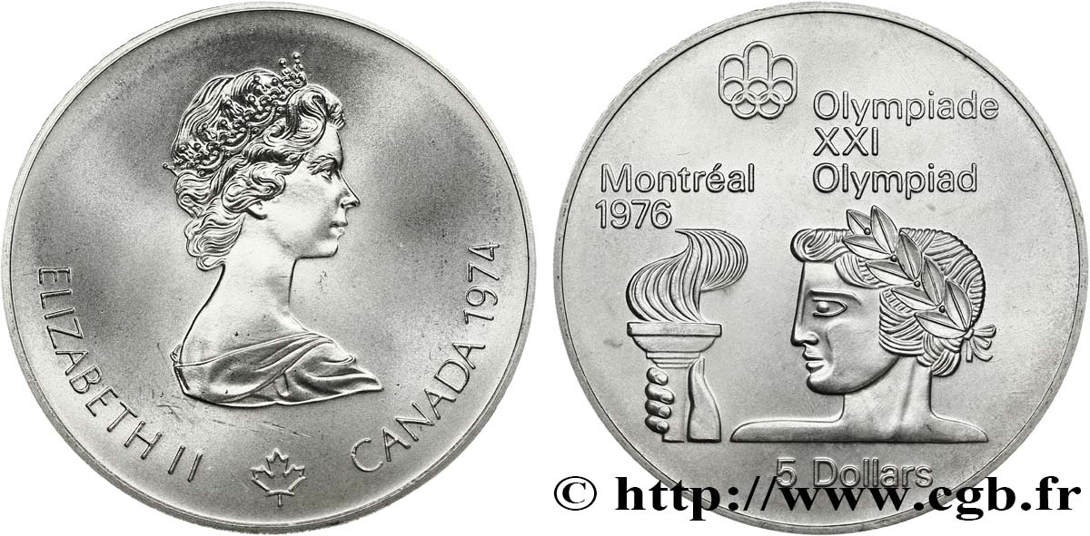 KANADA 5 Dollars JO Montréal 1976 torche olympique 1974  ST 