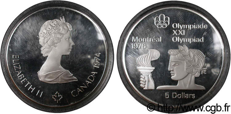 CANADA 5 Dollars Proof JO Montréal 1976 torche olympique / Elisabeth II 1974  FDC 