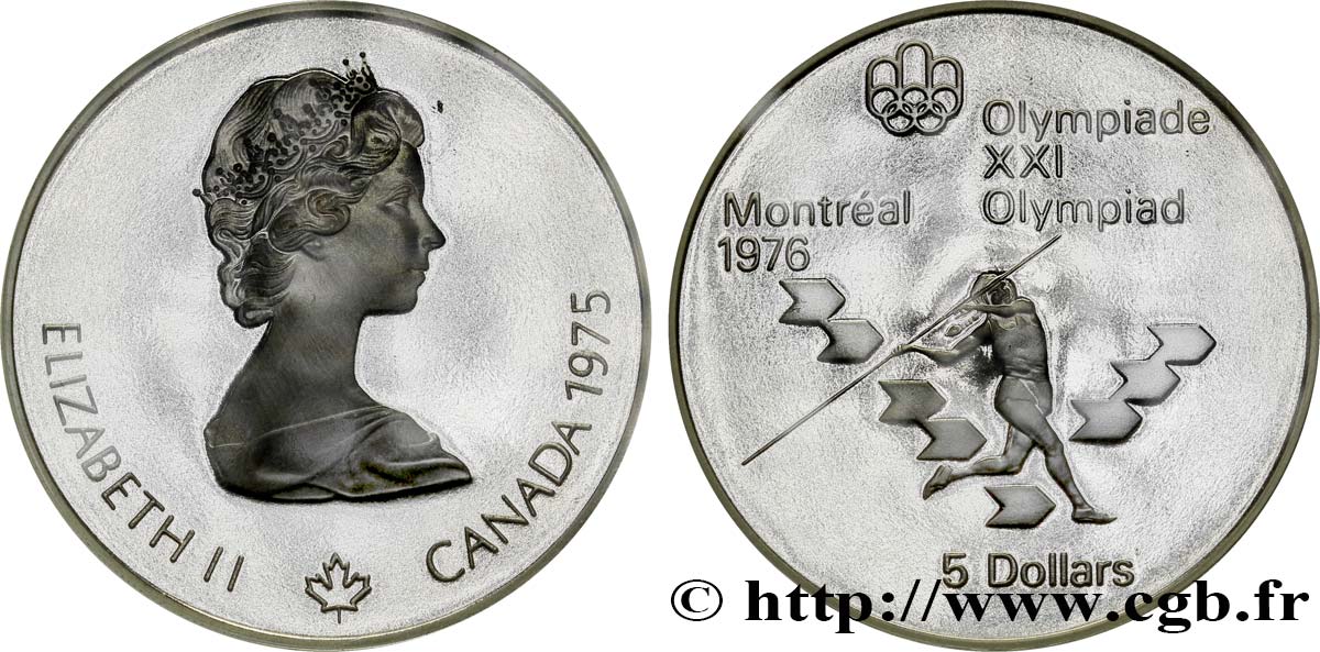 CANADA 5 Dollars Proof JO Montréal 1976 lancer du javelot 1975  FDC 