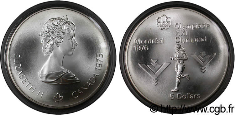 CANADA 5 Dollars JO Montréal 1976 marathon / Elisabeth II 1975  FDC 