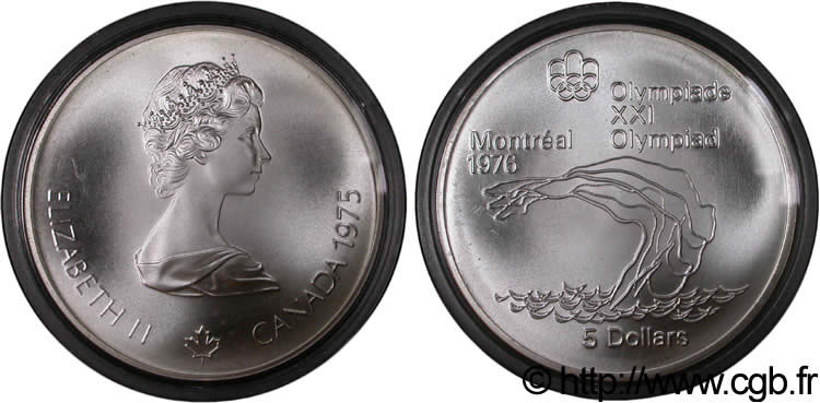 CANADA 5 Dollars JO Montréal 1976 plongeon / Elisabeth II 1975  FDC 
