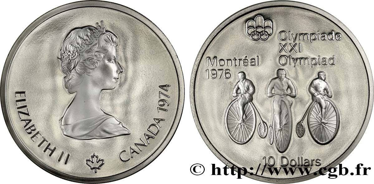 CANADA 10 Dollars Proof JO Montréal 1976 cyclisme : grand bi 1974  FDC 