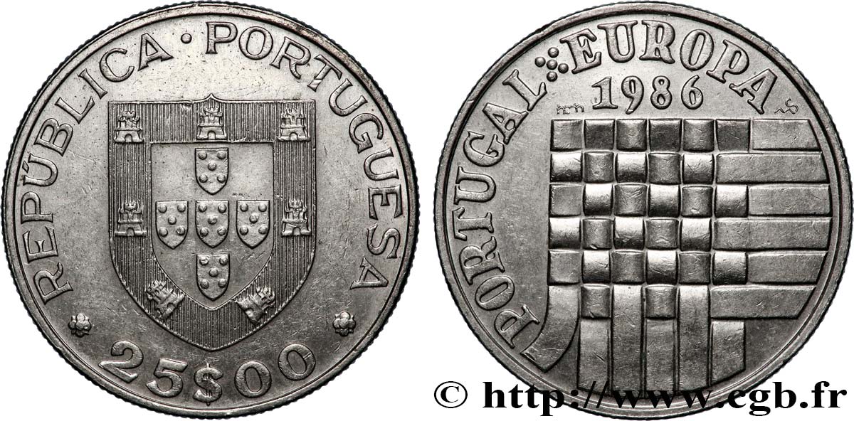 PORTUGAL 25 Escudos admission dans la Communauté Européenne 1986 Lisbonne AU