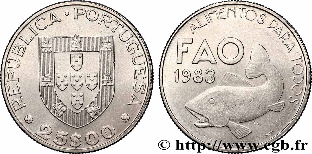 PORTUGAL 25 Escudos FAO 1983 AU