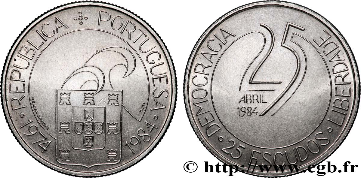 PORTOGALLO 25 Escudos 10e anniversaire de la révolution des oeillets 1984 Lisbonne MS
