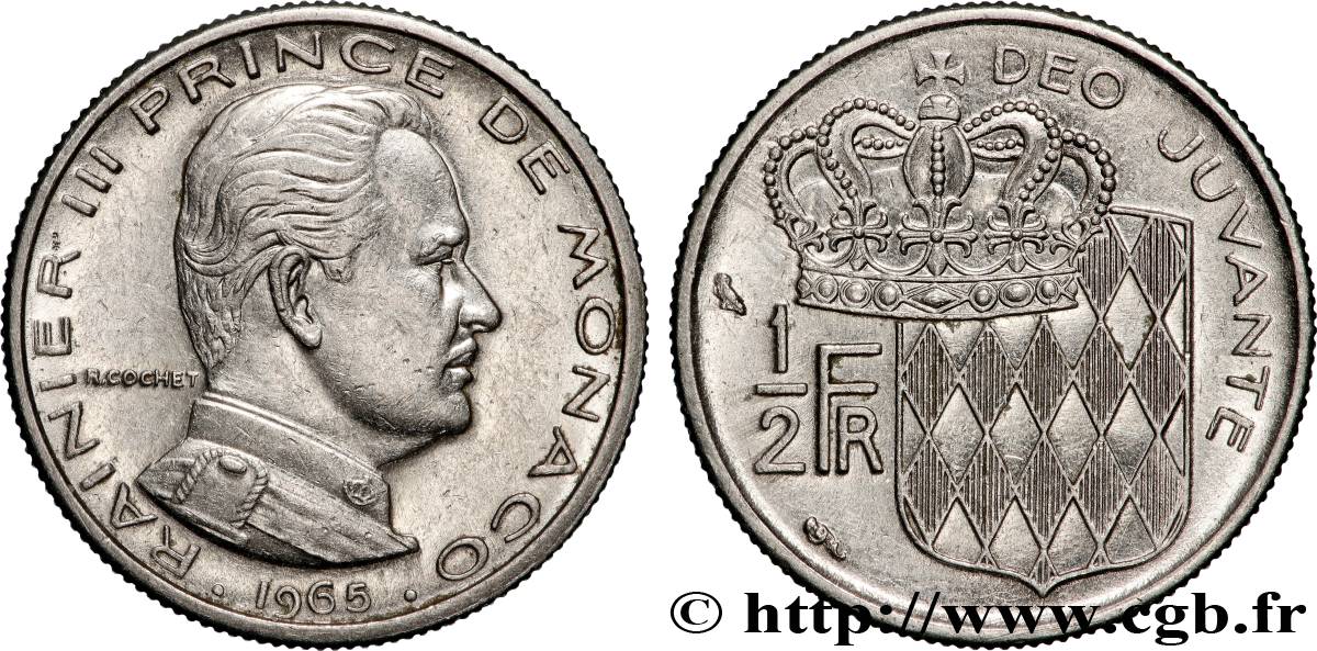 MONACO 1/2 Franc Rainier III 1965 Paris SUP