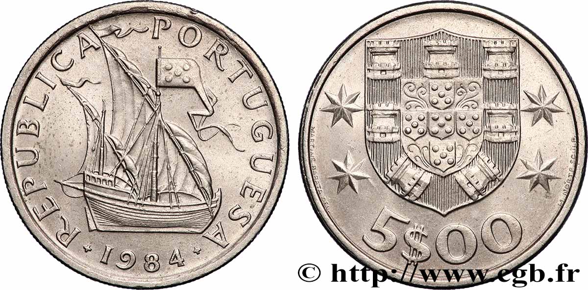 PORTUGAL 5 Escudos 1984 Lisbonne SPL