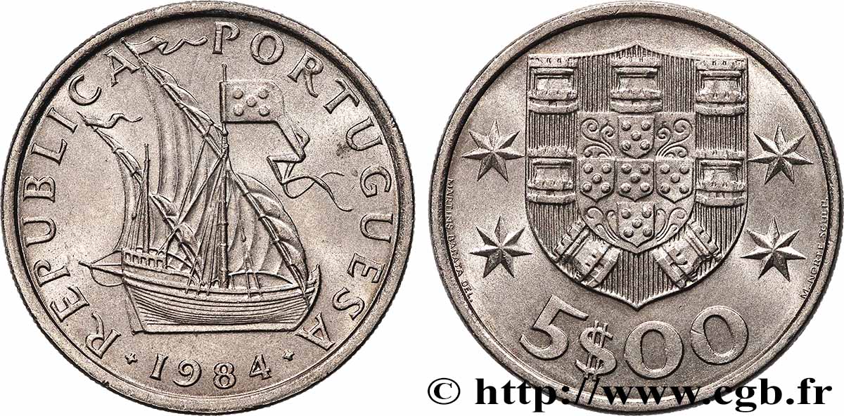 PORTUGAL 5 Escudos 1984 Lisbonne EBC