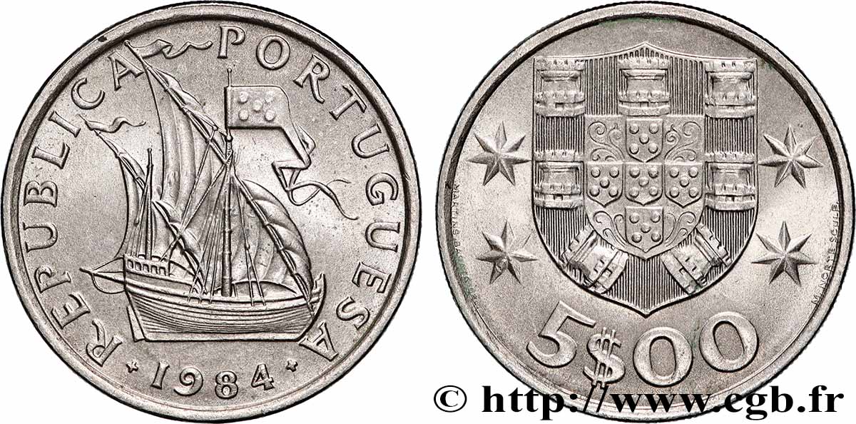 PORTUGAL 5 Escudos 1984 Lisbonne SUP