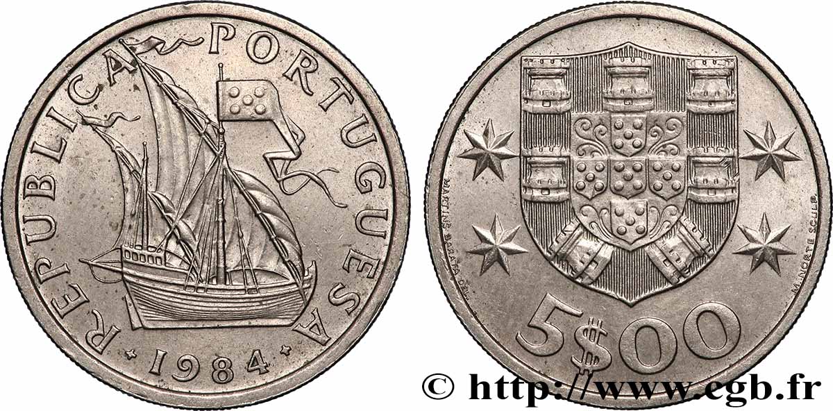 PORTUGAL 5 Escudos 1984 Lisbonne EBC