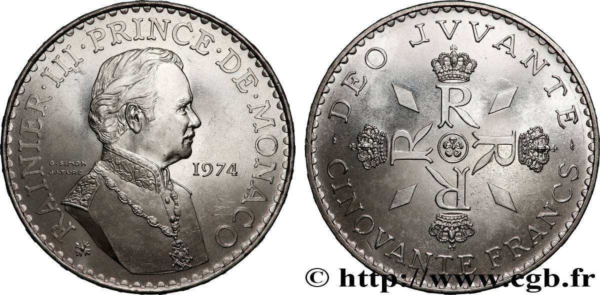 MONACO 50 Francs Rainier III 1974 Paris MS