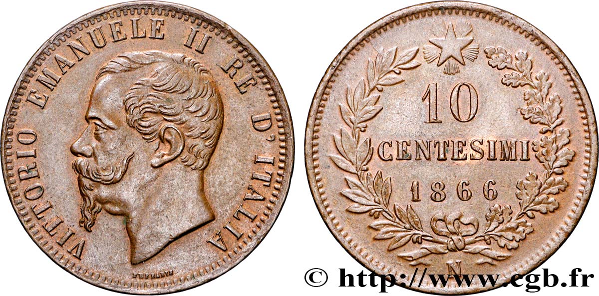 ITALY 10 Centesimi Victor Emmanuel II 1866 Naples AU