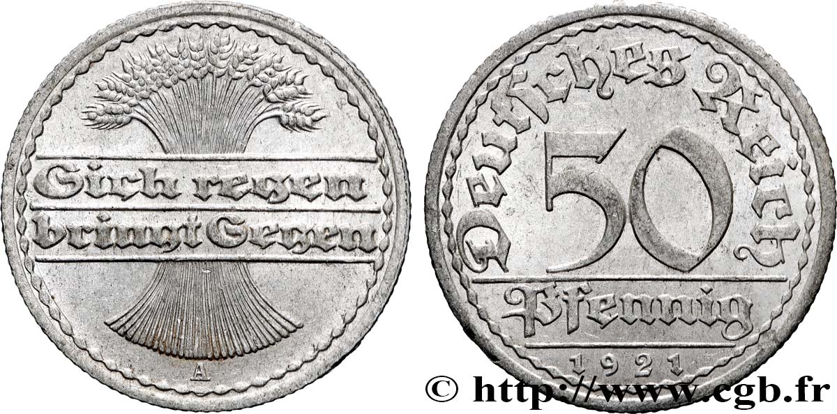 DEUTSCHLAND 50 Pfennig gerbe de blé “sich regen bringt segen“ 1921 Berlin - A VZ