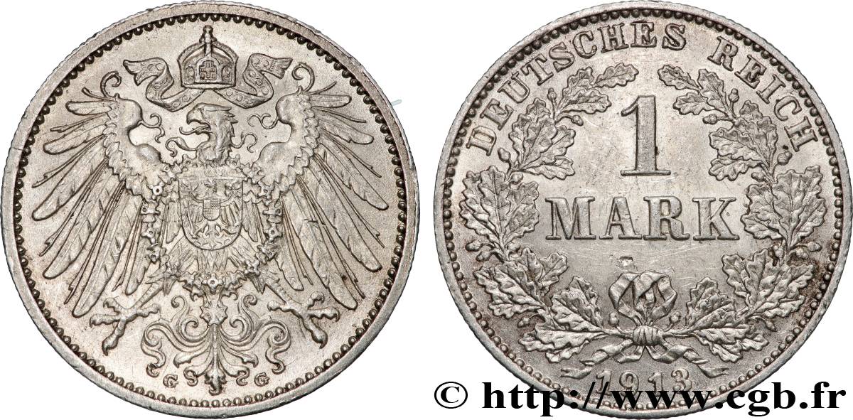 ALLEMAGNE 1 Mark Empire aigle impérial 1913 Karlsruhe SPL