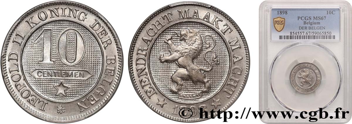 BELGIQUE 10 Centimes Léopold II légende française 1898 Bruxelles FDC67 PCGS