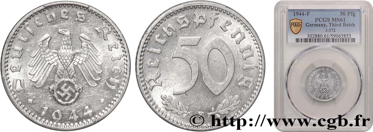 ALLEMAGNE 50 Reichspfennig 1944 Stuttgart - F SUP61 PCGS
