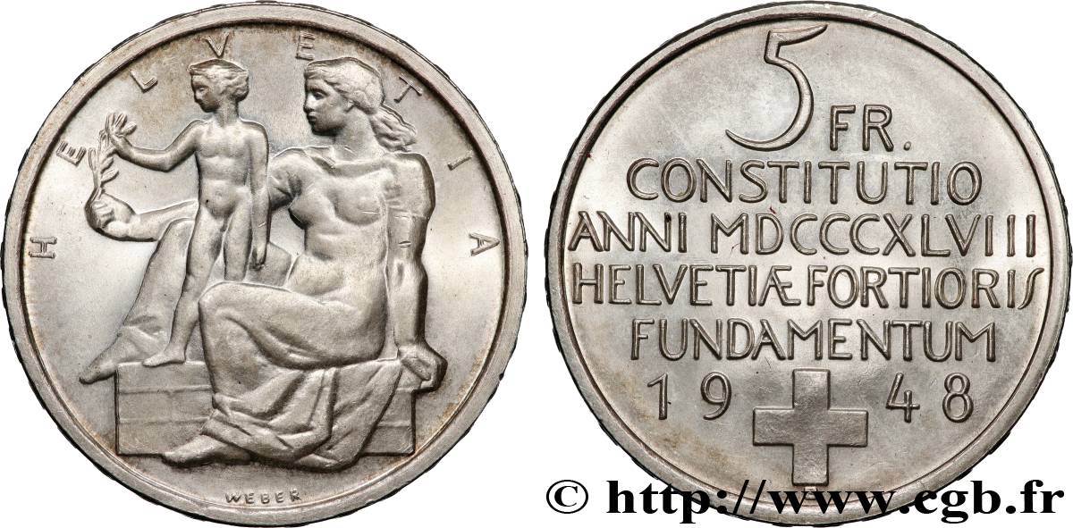 SUISSE 5 Francs centenaire de la constitution suisse 1948 Berne SUP