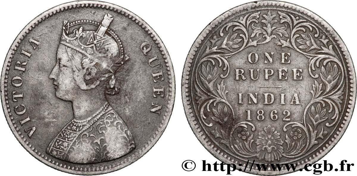 BRITISH INDIA 1 Roupie Victoria 1862 Calcutta XF