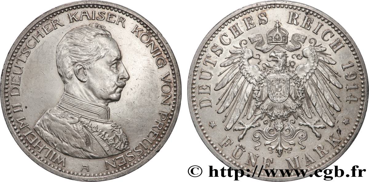 ALLEMAGNE - PRUSSE 5 Mark Guillaume II 1914 Berlin SUP