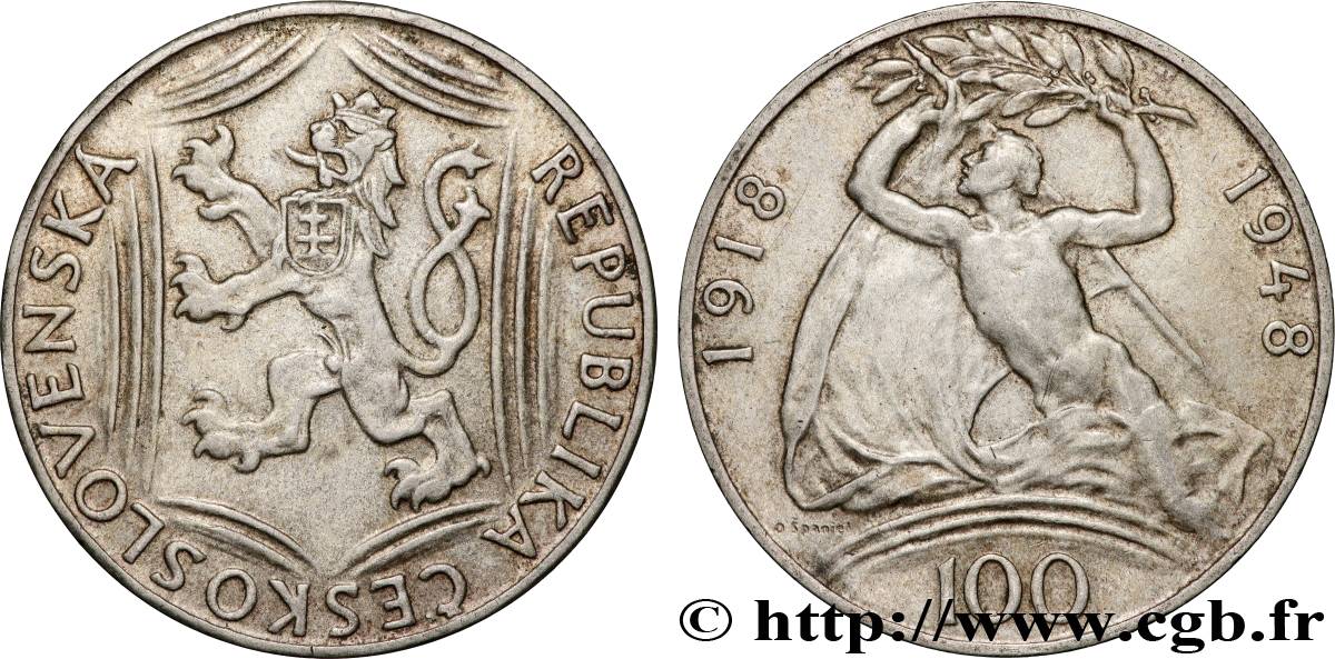 CZECHOSLOVAKIA 100 Korun 30e anniversaire de l’Indépendance 1948  AU