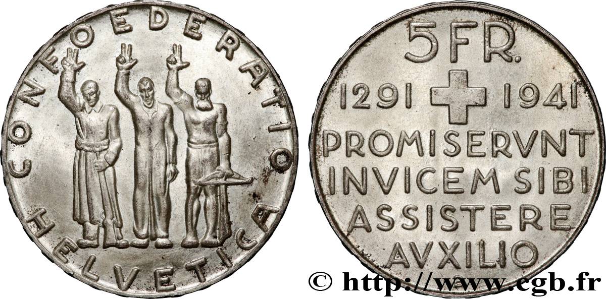 SUIZA 5 Francs 650e anniversaire de la confédération 1941 Berne MBC+
