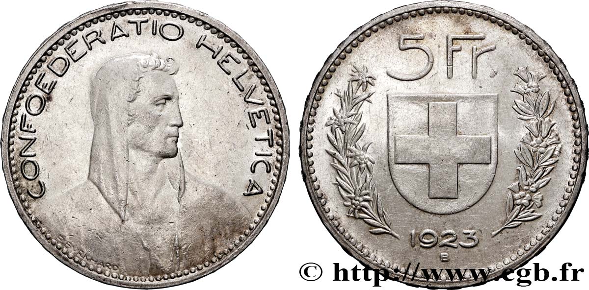 SWITZERLAND 5 Francs Berger 1923 Berne XF