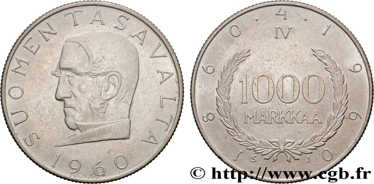 FINNLAND 1000 Markkaa Centenaire de la création du mark finlandais 1960 Helsinki fVZ