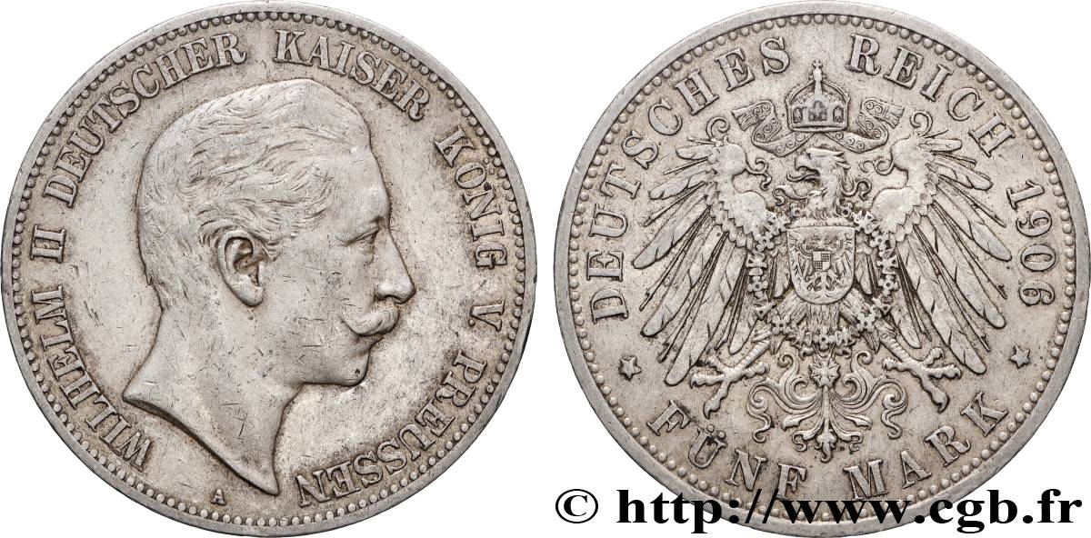 ALLEMAGNE - ROYAUME DE PRUSSE - GUILLAUME II 5 Mark  1906 Berlin TTB