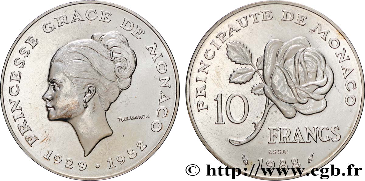 MONACO Essai de 10 Francs princesse Grace de Monaco 1982 Paris MS