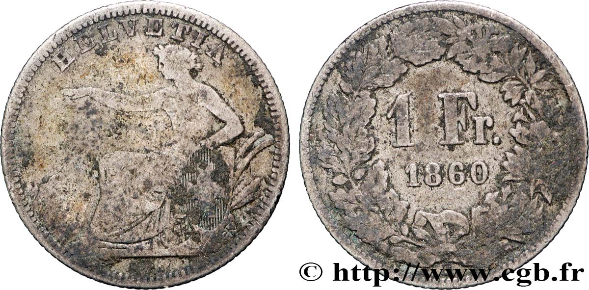 SCHWEIZ 1 Franc Helvetia 1860 Berne S