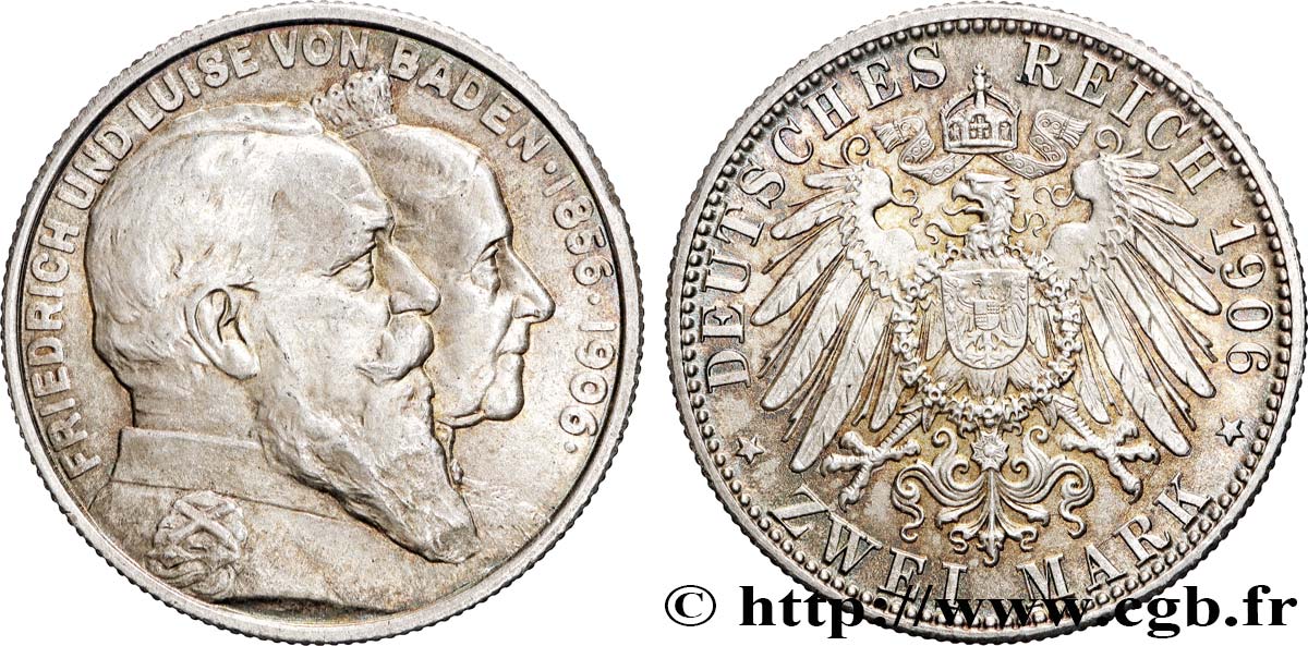ALLEMAGNE - BADE 2 Mark noces d’or de Frédéric et Louise 1906 Karlsruhe SUP