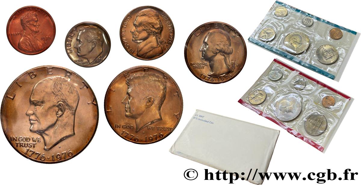 UNITED STATES OF AMERICA Série 2 x 6 monnaies - Uncirculated Coin 1975-1976 Philadelphie + Denver MS