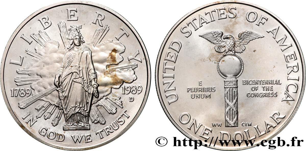 ÉTATS-UNIS D AMÉRIQUE 1 Dollar Proof bicentennaire du Congrès 1989 Denver SPL