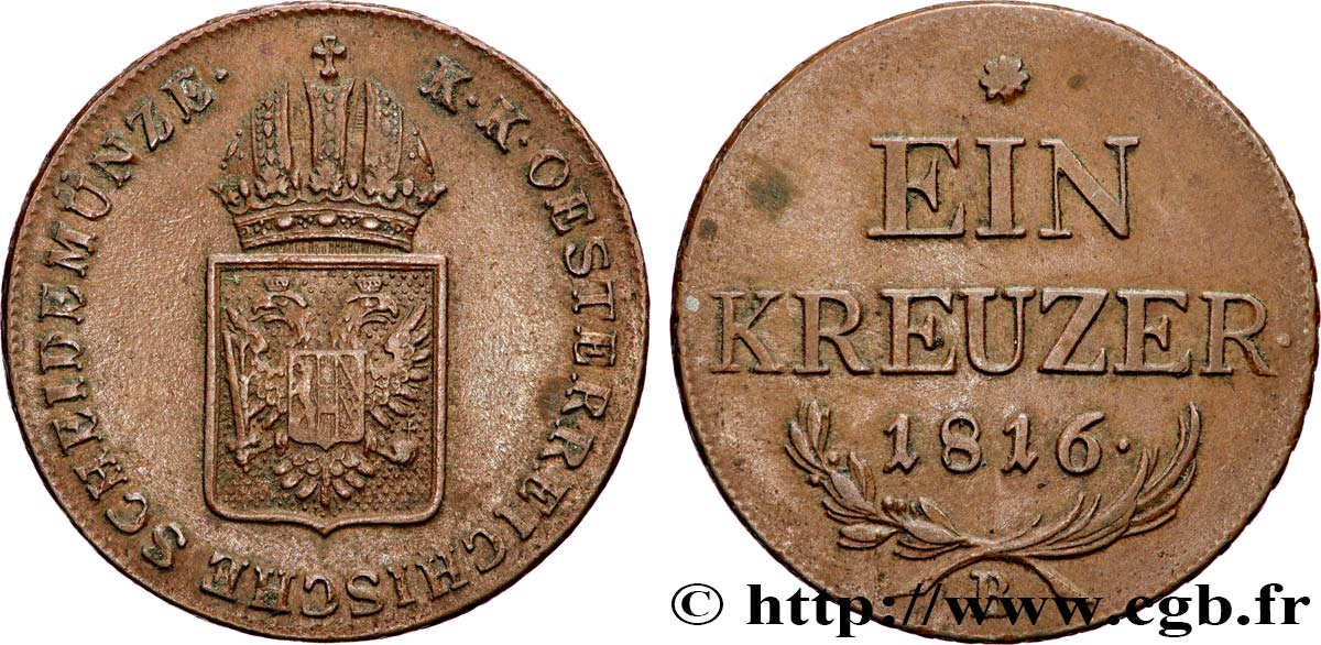 AUSTRIA 1 Kreuzer emblème 1816 Kremnitz XF